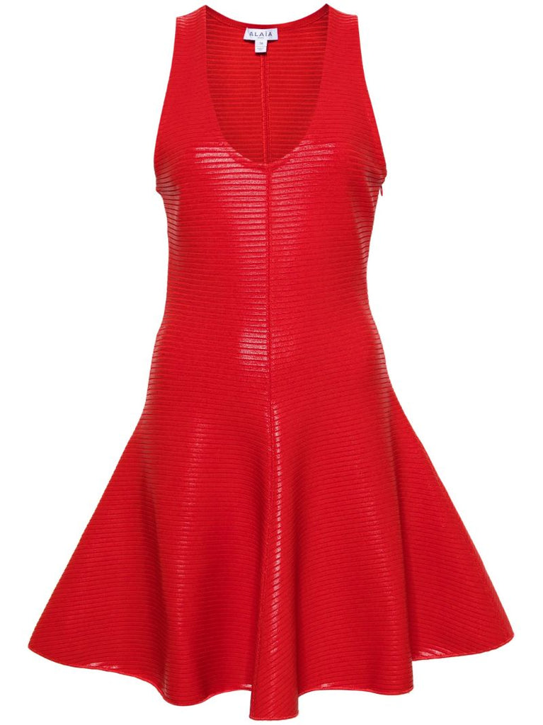 Red Coated Flared Minidress