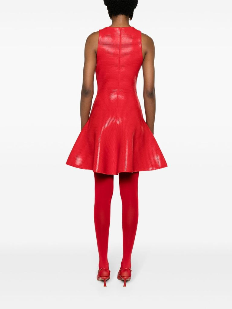 Red Coated Flared Minidress