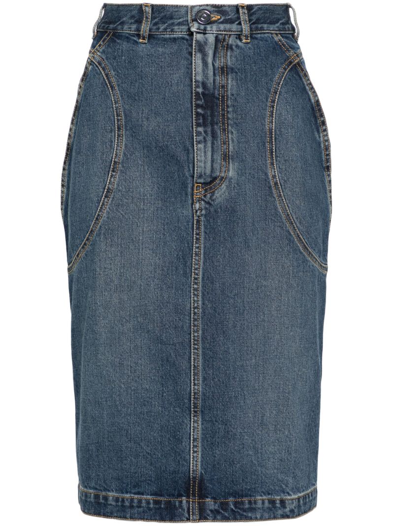 Blue Panelled Denim Midi Skirt