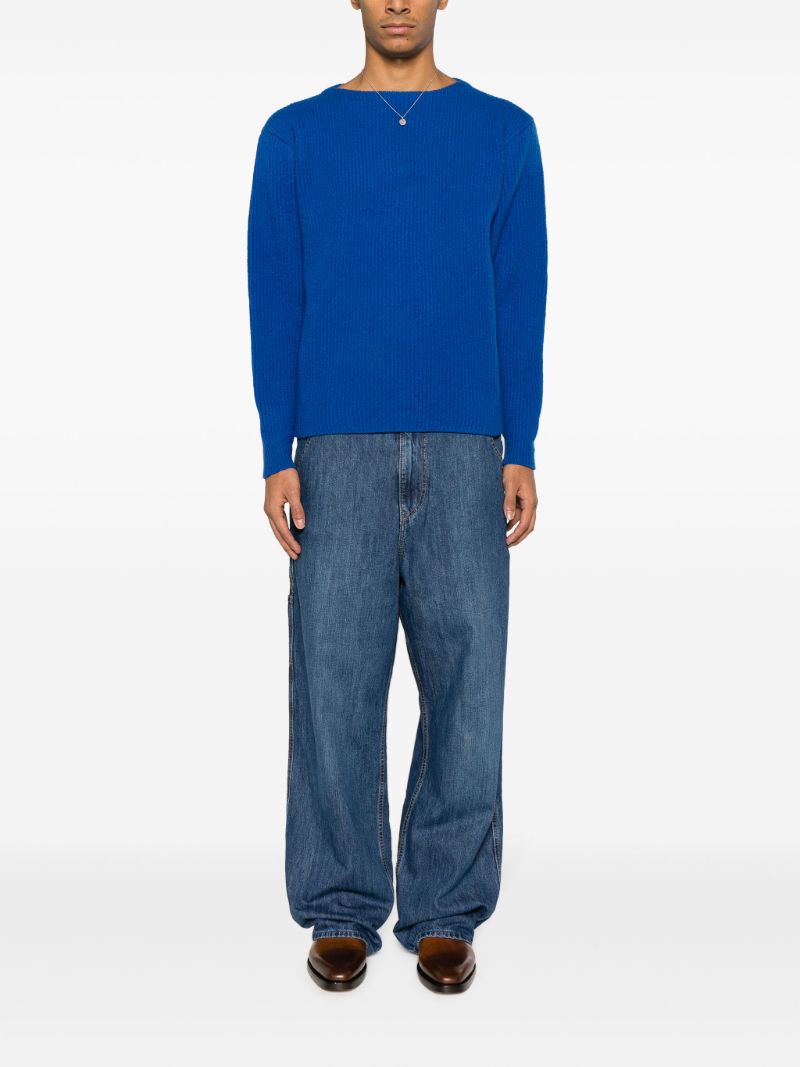 Blue Milled Ribbed Wool Sweater