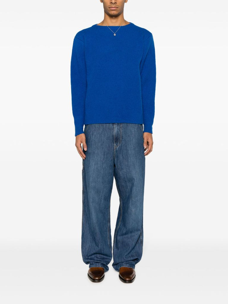 Blue Milled Ribbed Wool Sweater