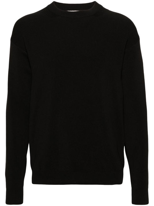 Black Super Hard Twist Ribbed-knit Sweater