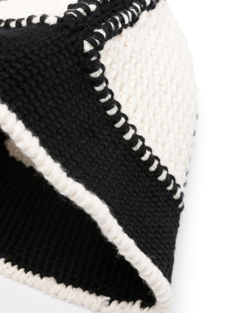 Black Crochet-knit Wool Bucket Hat
