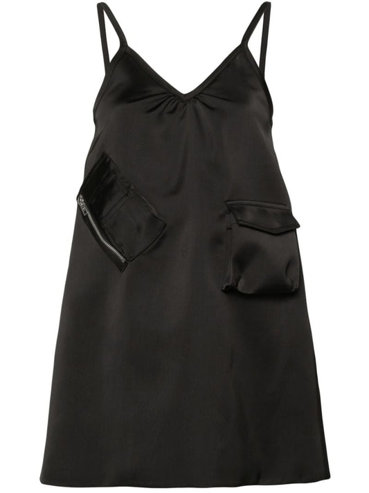 Black V-neck Satin Mini Dress