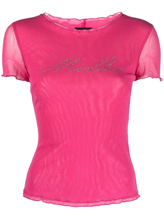 Pink Logo Embellished T-shirt