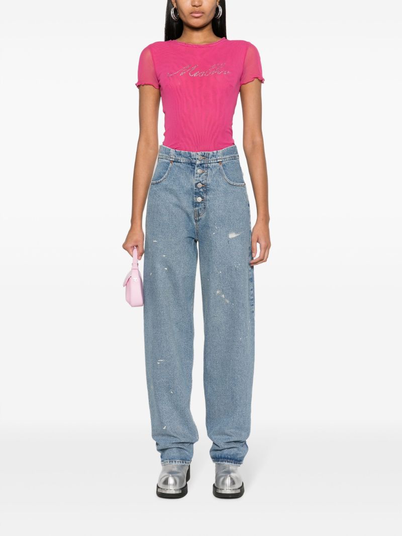 Pink Logo Embellished T-shirt
