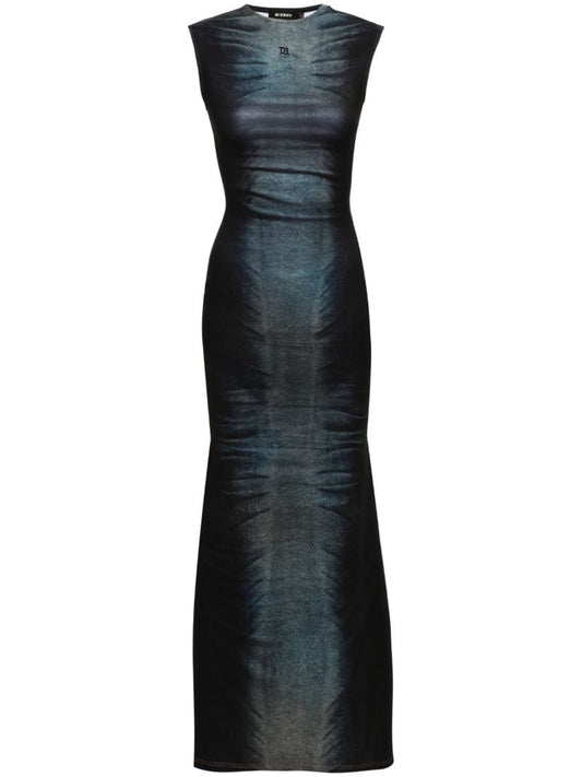 Blue Denim-print Mermaid Dress