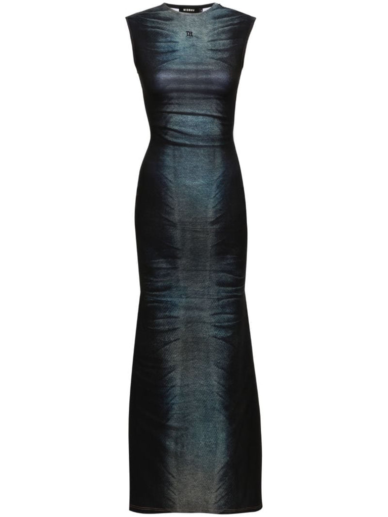 Blue Denim-print Mermaid Dress