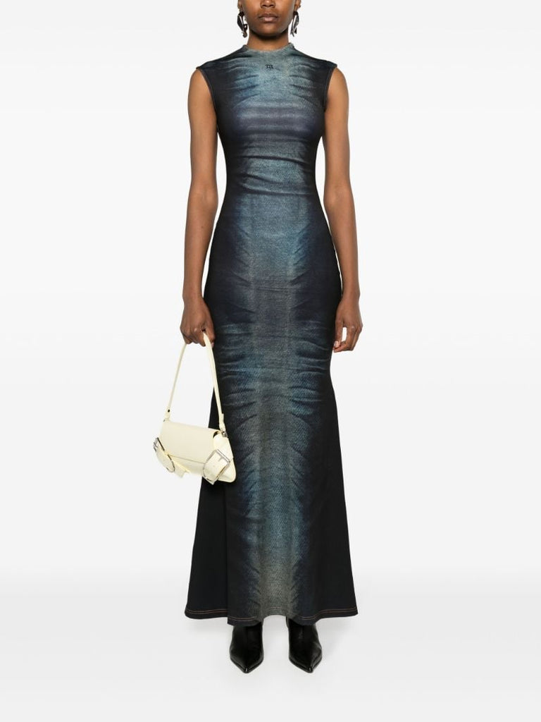Blue Denim-print Mermaid Dress