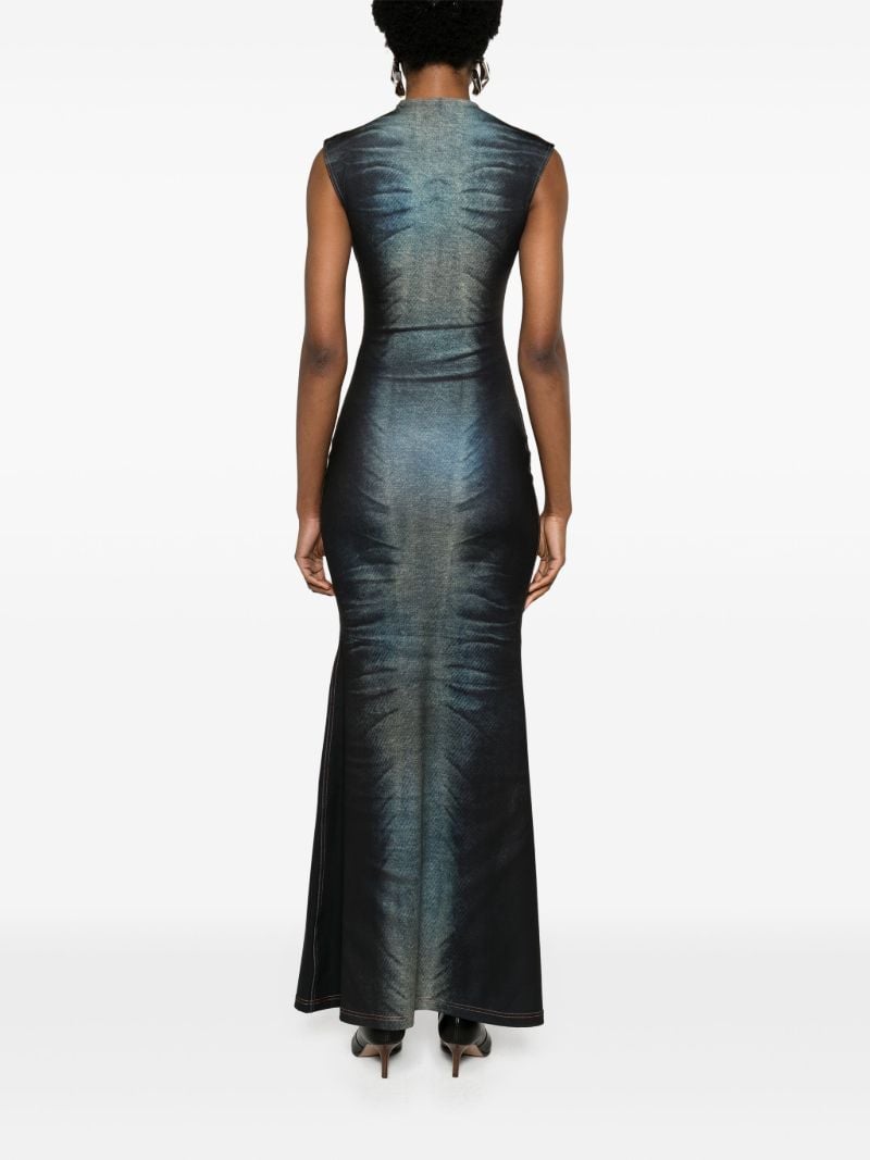Blue Denim-print Mermaid Dress