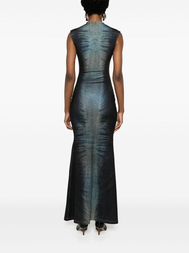 Blue Denim-print Mermaid Dress