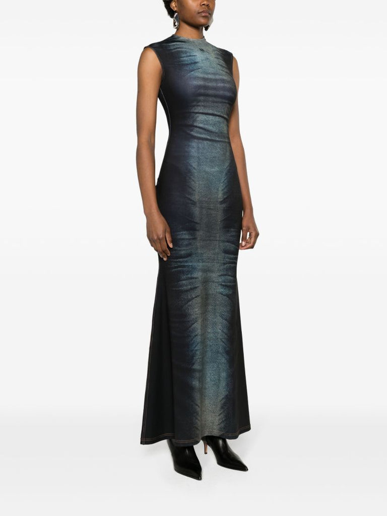 Blue Denim-print Mermaid Dress