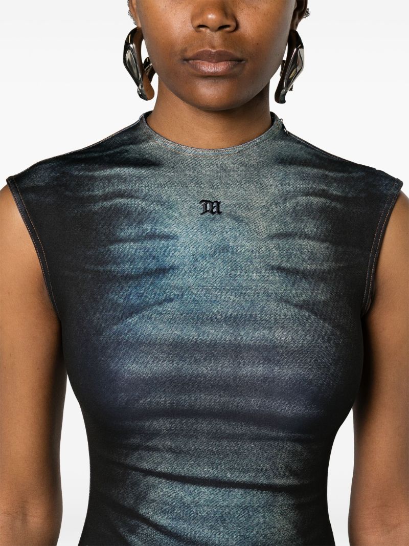 Blue Denim-print Mermaid Dress