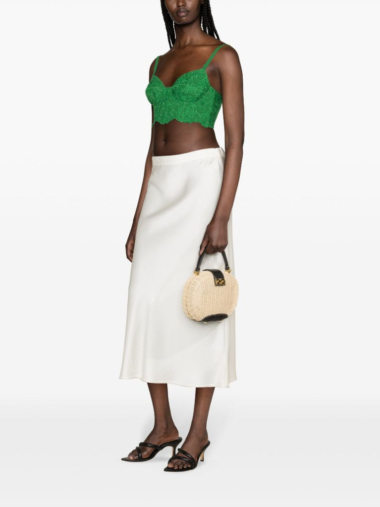 Green Floral-embroidered Bralette Top