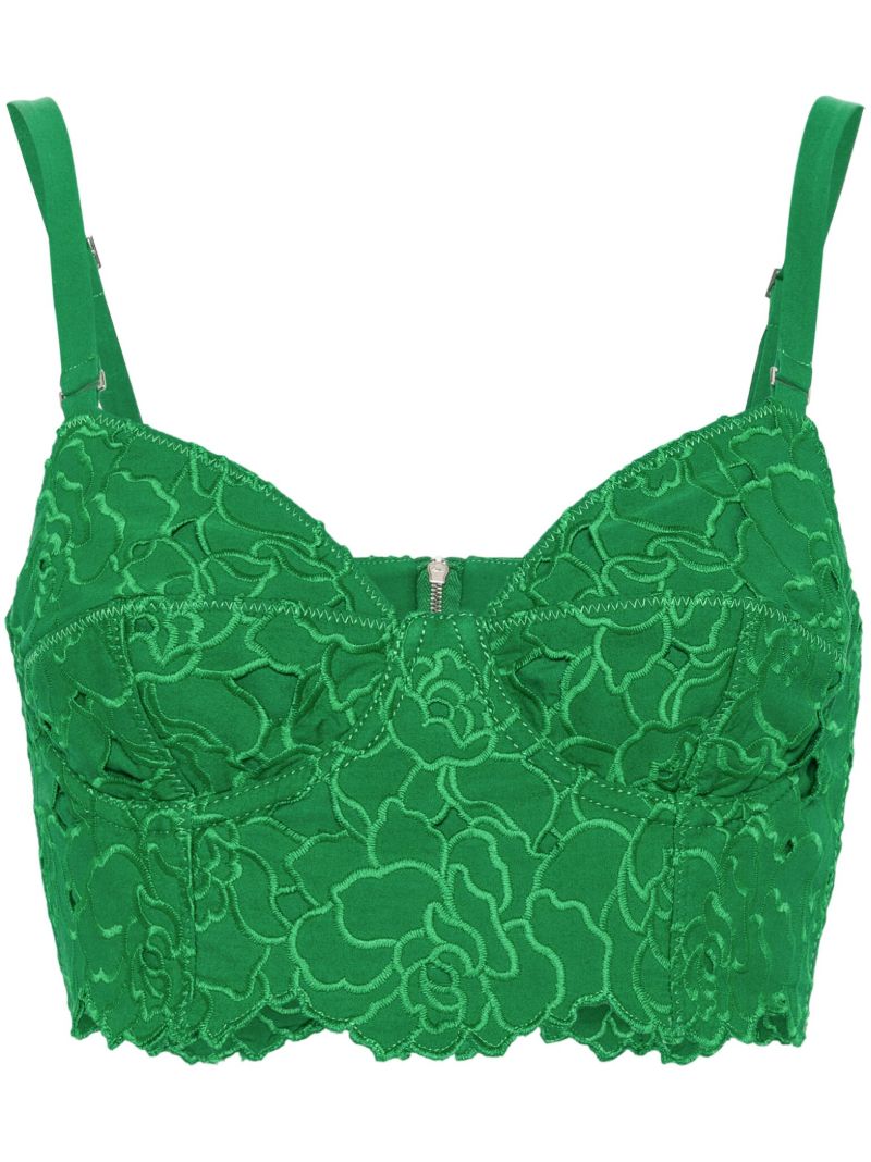 Green Floral-embroidered Bralette Top