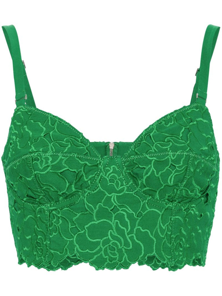 Green Floral-embroidered Bralette Top