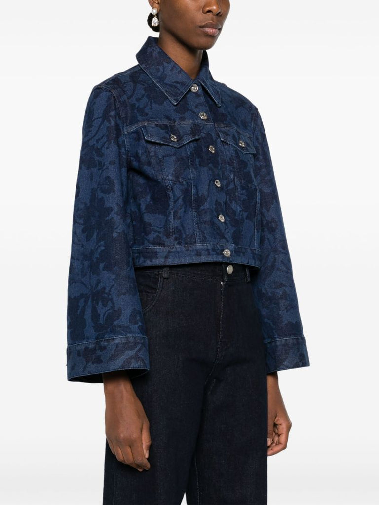 Blue Floral-print Denim Jacket