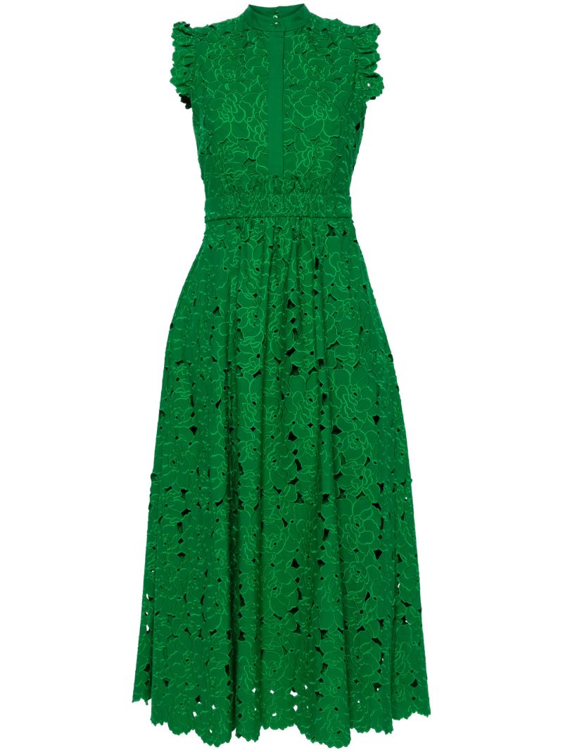 Green Broderie-anglaise Flared Midi Dress