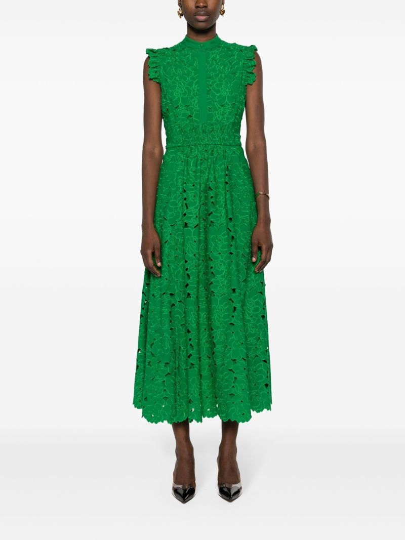 Green Broderie-anglaise Flared Midi Dress