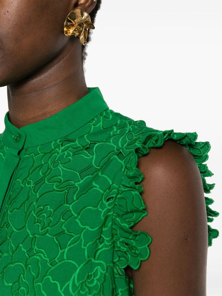 Green Broderie-anglaise Flared Midi Dress