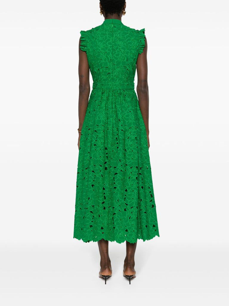 Green Broderie-anglaise Flared Midi Dress