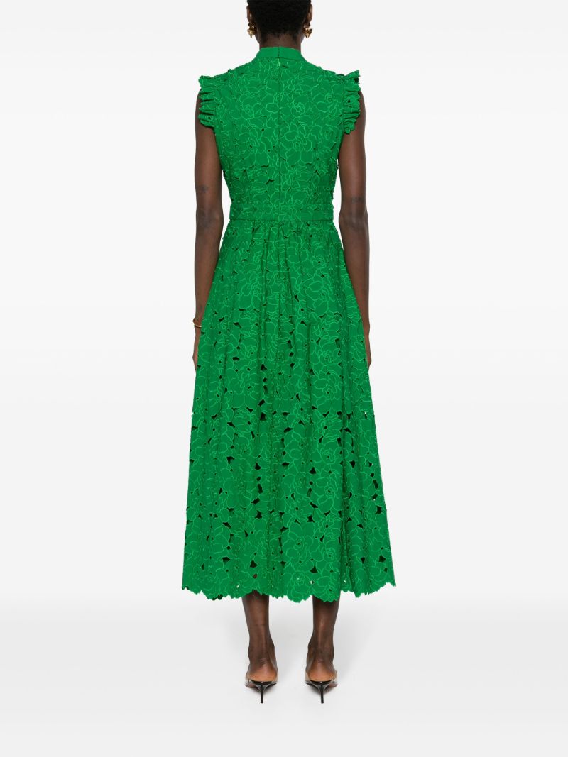 Green Broderie-anglaise Flared Midi Dress