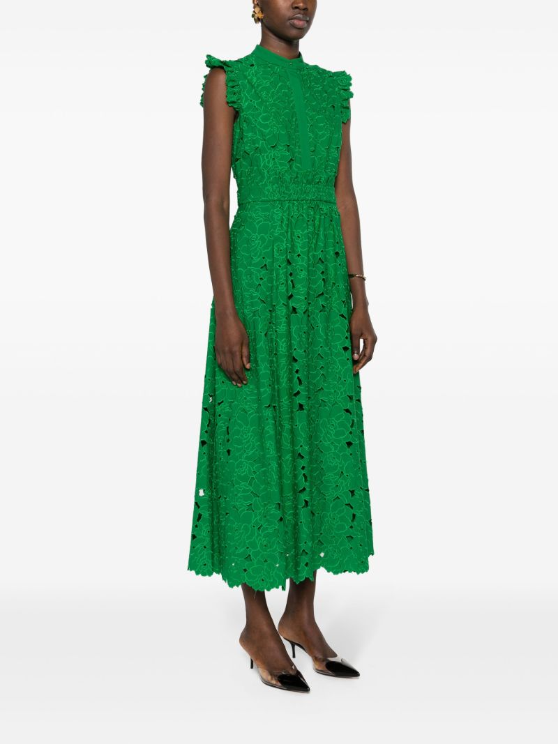 Green Broderie-anglaise Flared Midi Dress