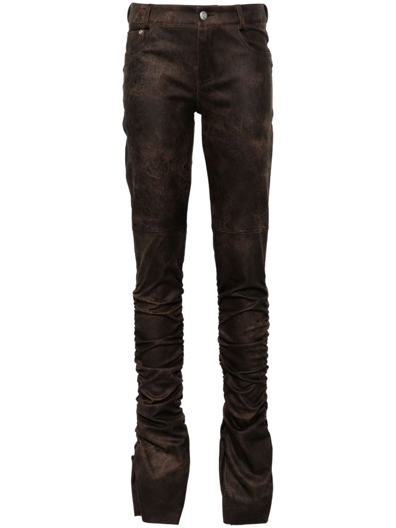 Brown Cracked-effect Ruched Trousers