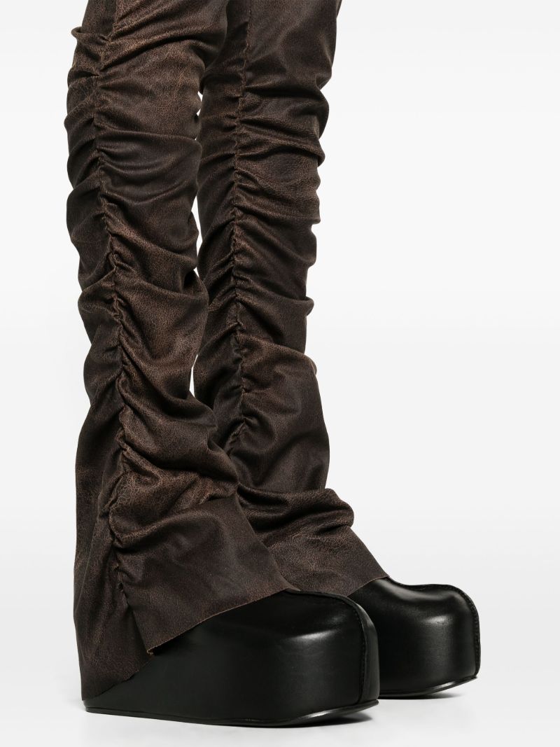 Brown Cracked-effect Ruched Trousers