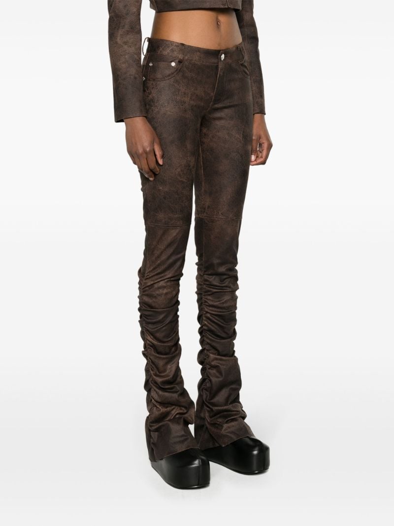 Brown Cracked-effect Ruched Trousers