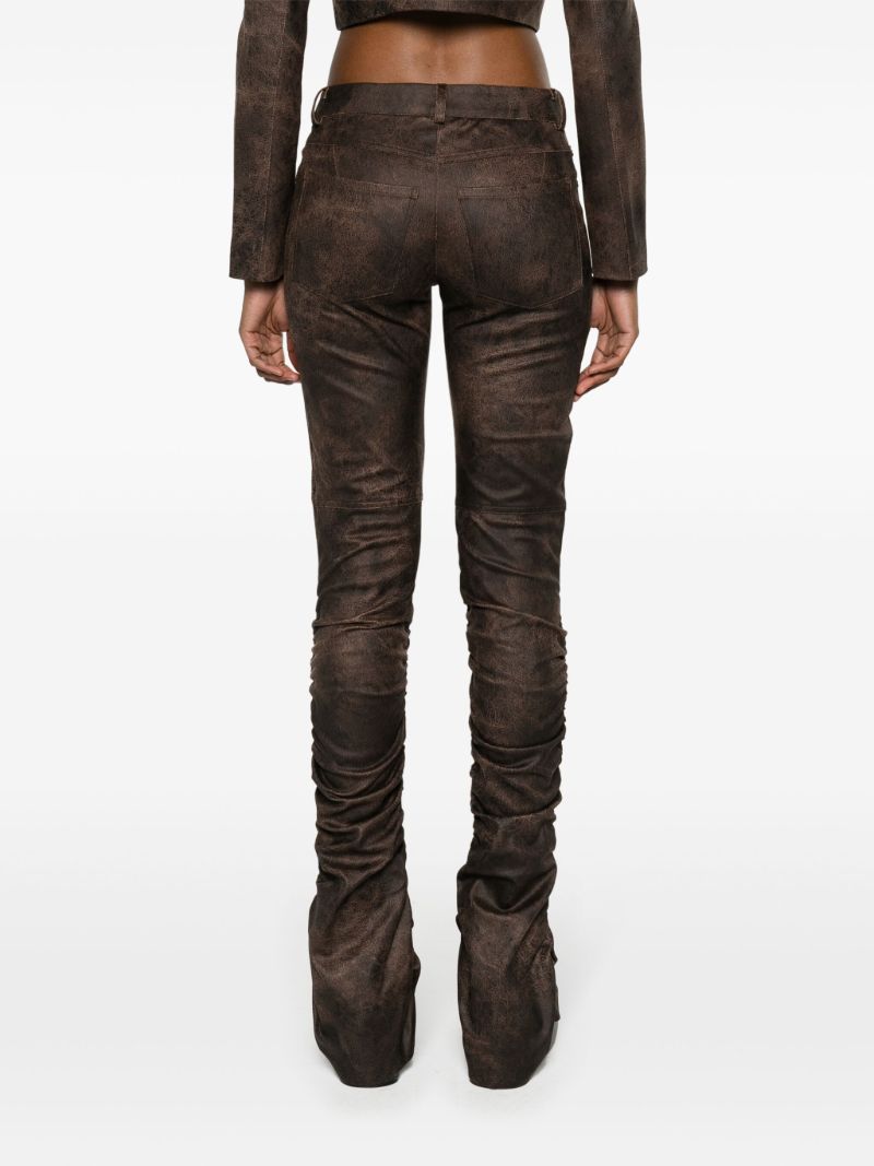 Brown Cracked-effect Ruched Trousers