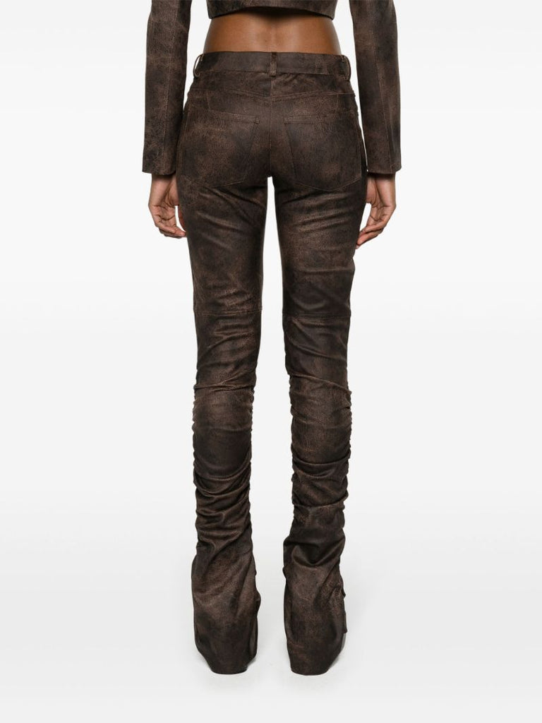 Brown Cracked-effect Ruched Trousers