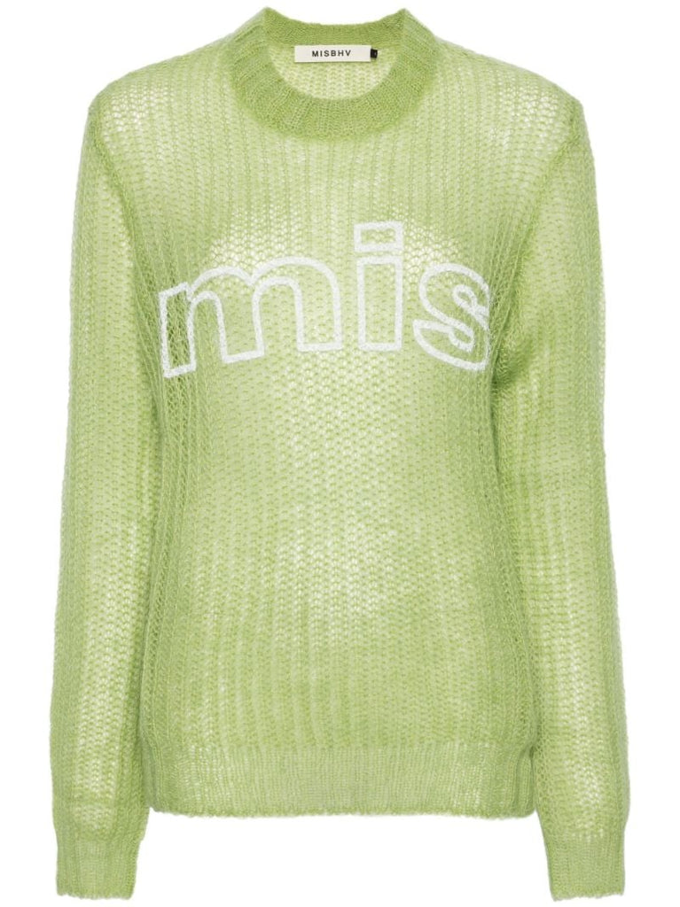 Lime Green Logo Print Semi-sheer Jumper