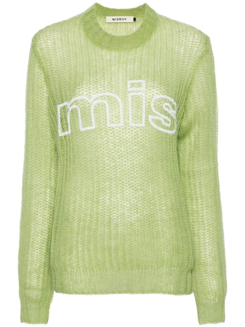 Lime Green Logo Print Semi-sheer Jumper