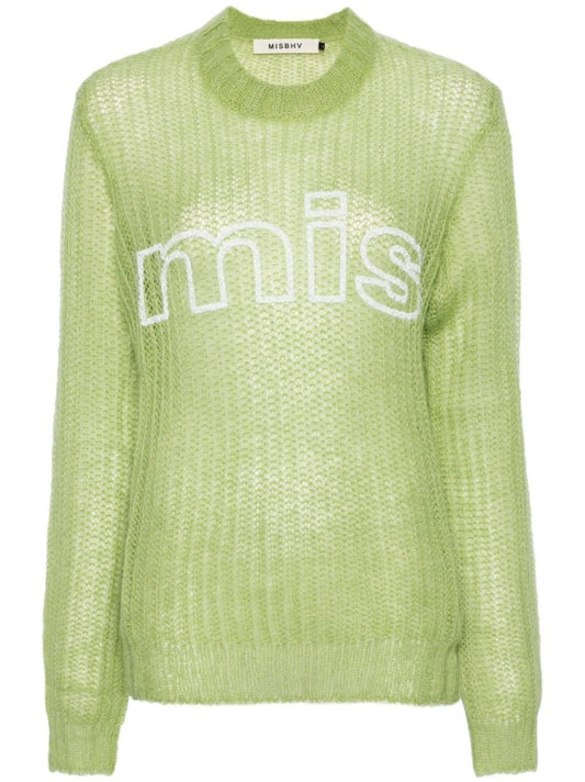 Lime Green Logo Print Semi-sheer Jumper
