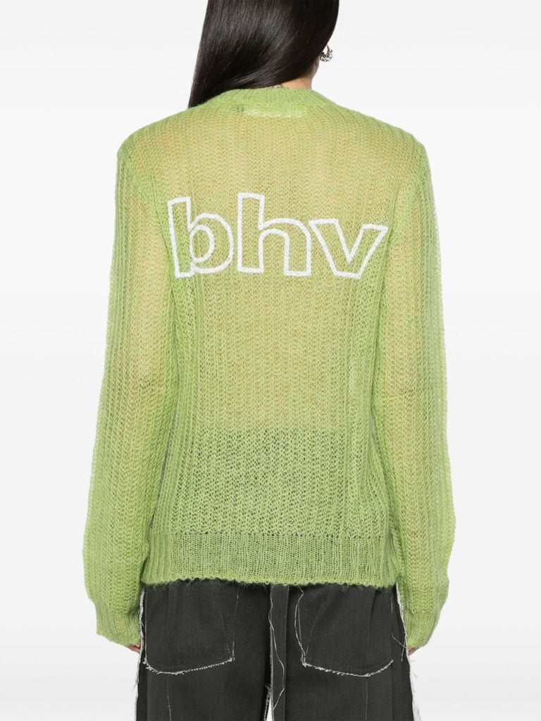 Lime Green Logo Print Semi-sheer Jumper