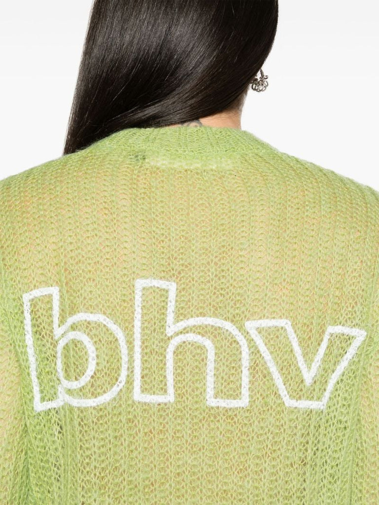 Lime Green Logo Print Semi-sheer Jumper