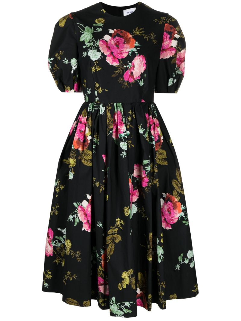 Black Floral-print Cotton Dress