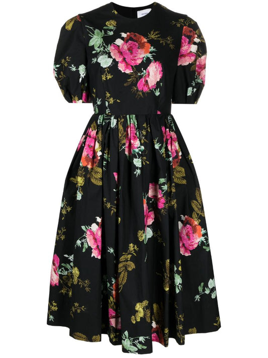 Black Floral-print Cotton Dress