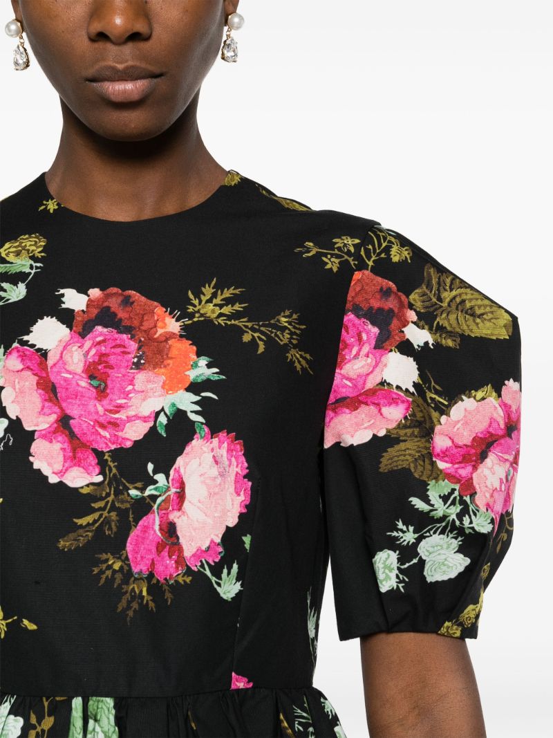 Black Floral-print Cotton Dress
