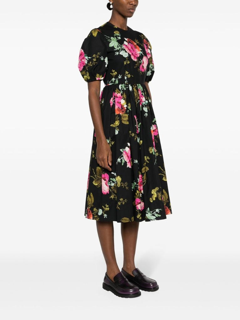 Black Floral-print Cotton Dress