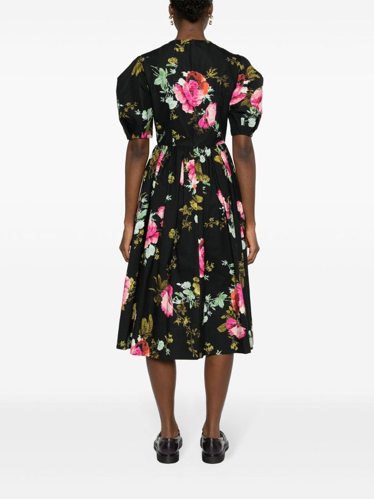 Black Floral-print Cotton Dress