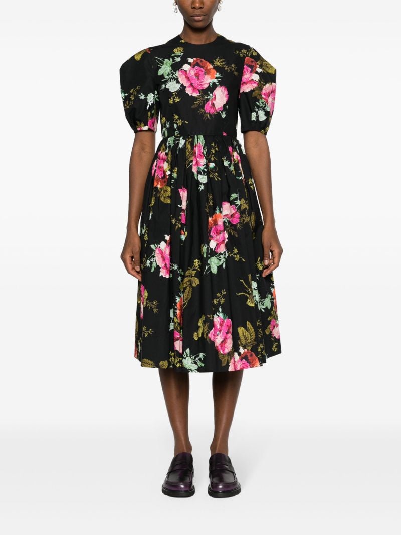 Black Floral-print Cotton Dress