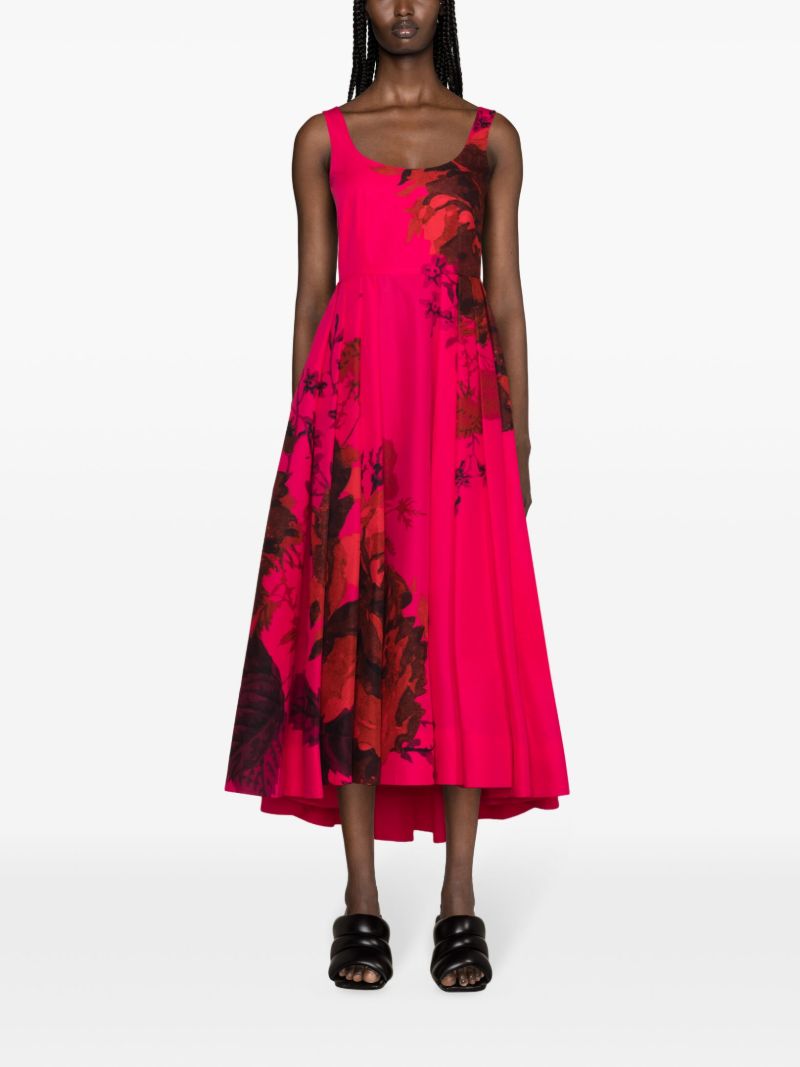 Pink Floral Print Fluted Cotton Dress