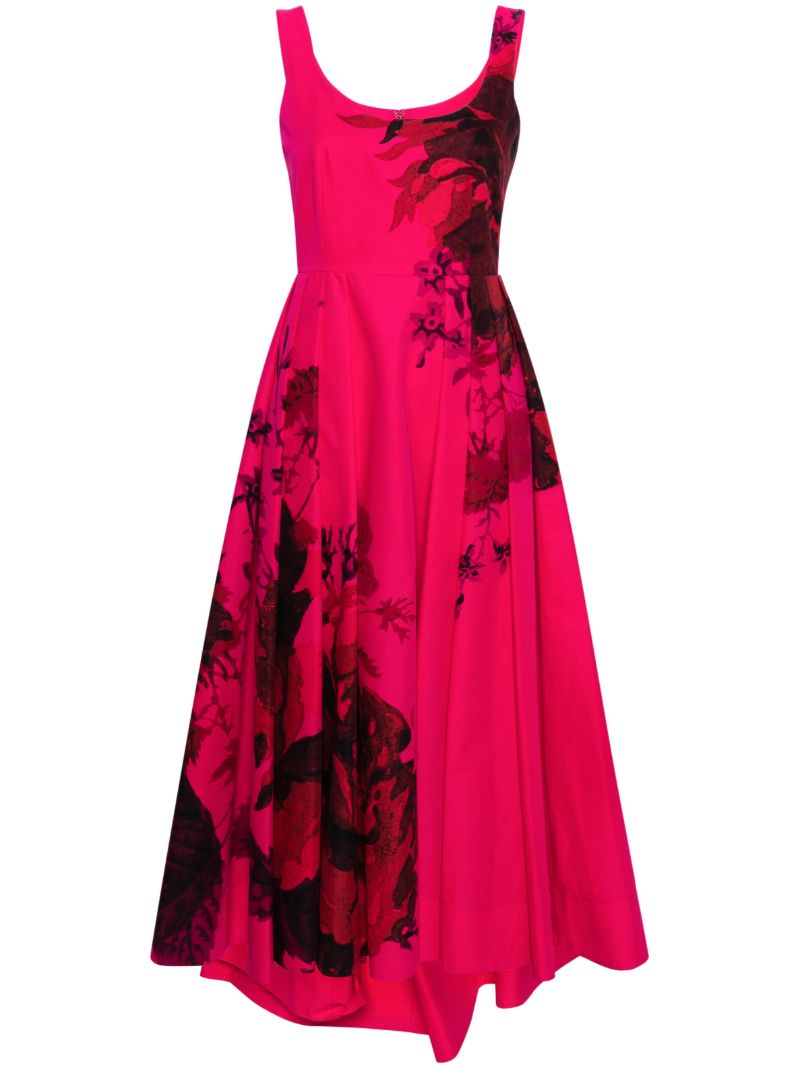 Pink Floral Print Fluted Cotton Dress