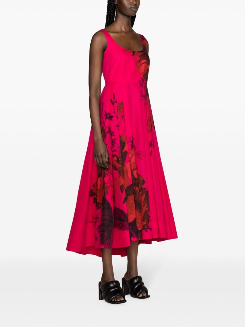 Pink Floral Print Fluted Cotton Dress