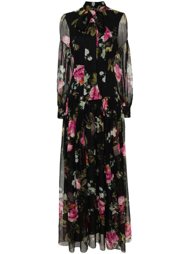 Black Floral-print Silk Gown