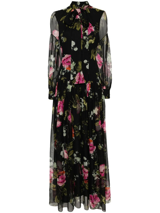 Black Floral-print Silk Gown