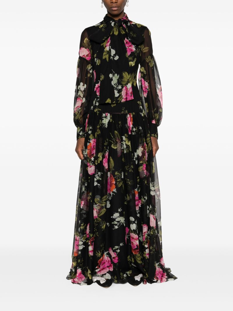 Black Floral-print Silk Gown