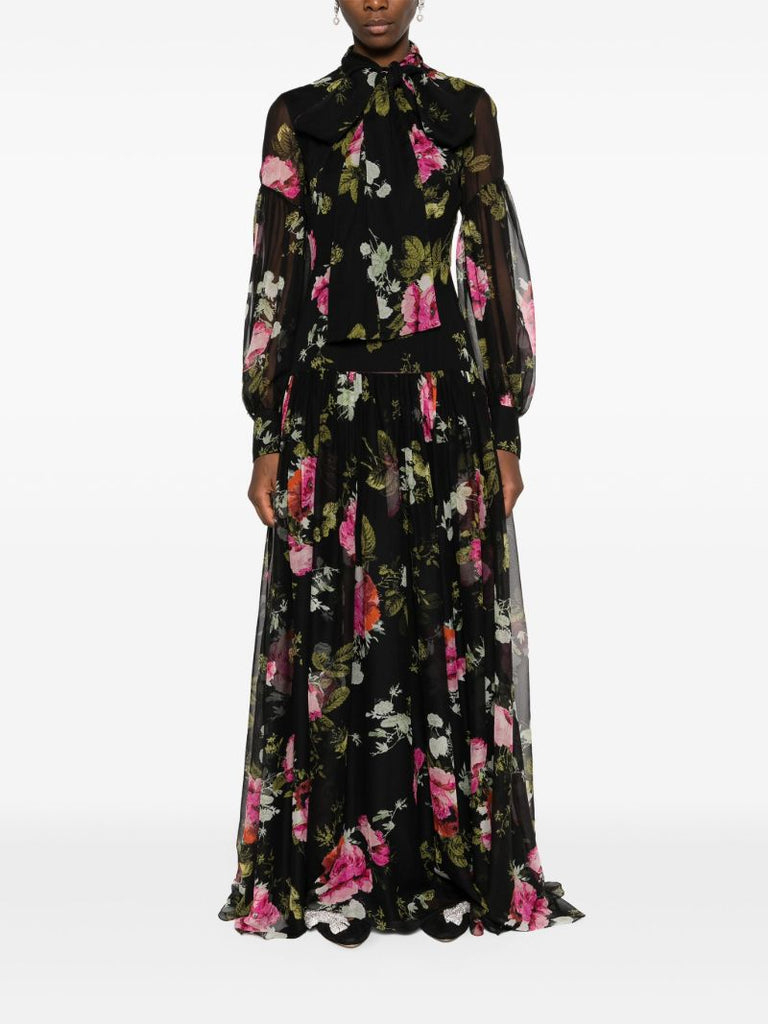 Black Floral-print Silk Gown